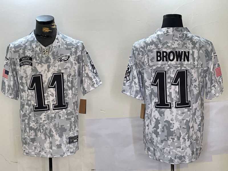 Men%27s Philadelphia Eagles #11 AJ Brown Arctic Camo 2024 FUSE Salute to Service Limited Stitched Jersey Dzhi